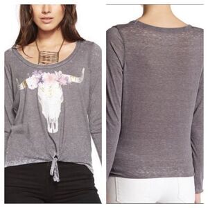 Chaser Knotted Cow Skull Graphic Long Sleeve Top